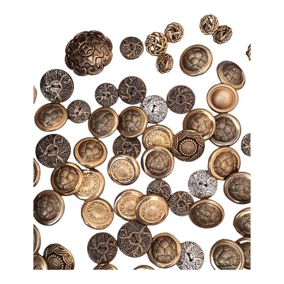 Vintage Buttons Lot of 88 goldtone silvertone bronze various shapes sizes NICE - Picture 6 of 12